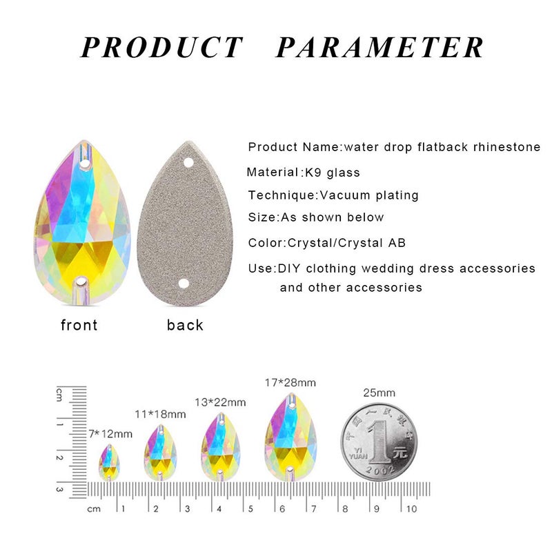 Pawkyjar Teardrop Crystal Sew On Rhinestones Flatback Rhinestones for Clothes Crafts Sewing Beads Decorations K9 Glass(7x12mm 72pcs) - Image 4